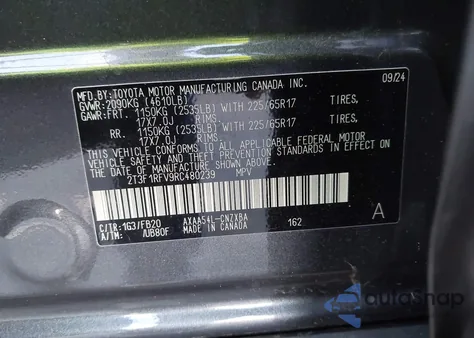 2024 Toyota Rav4 Le из США, поврежденный, VIN 2T3F1RFV9RC480239